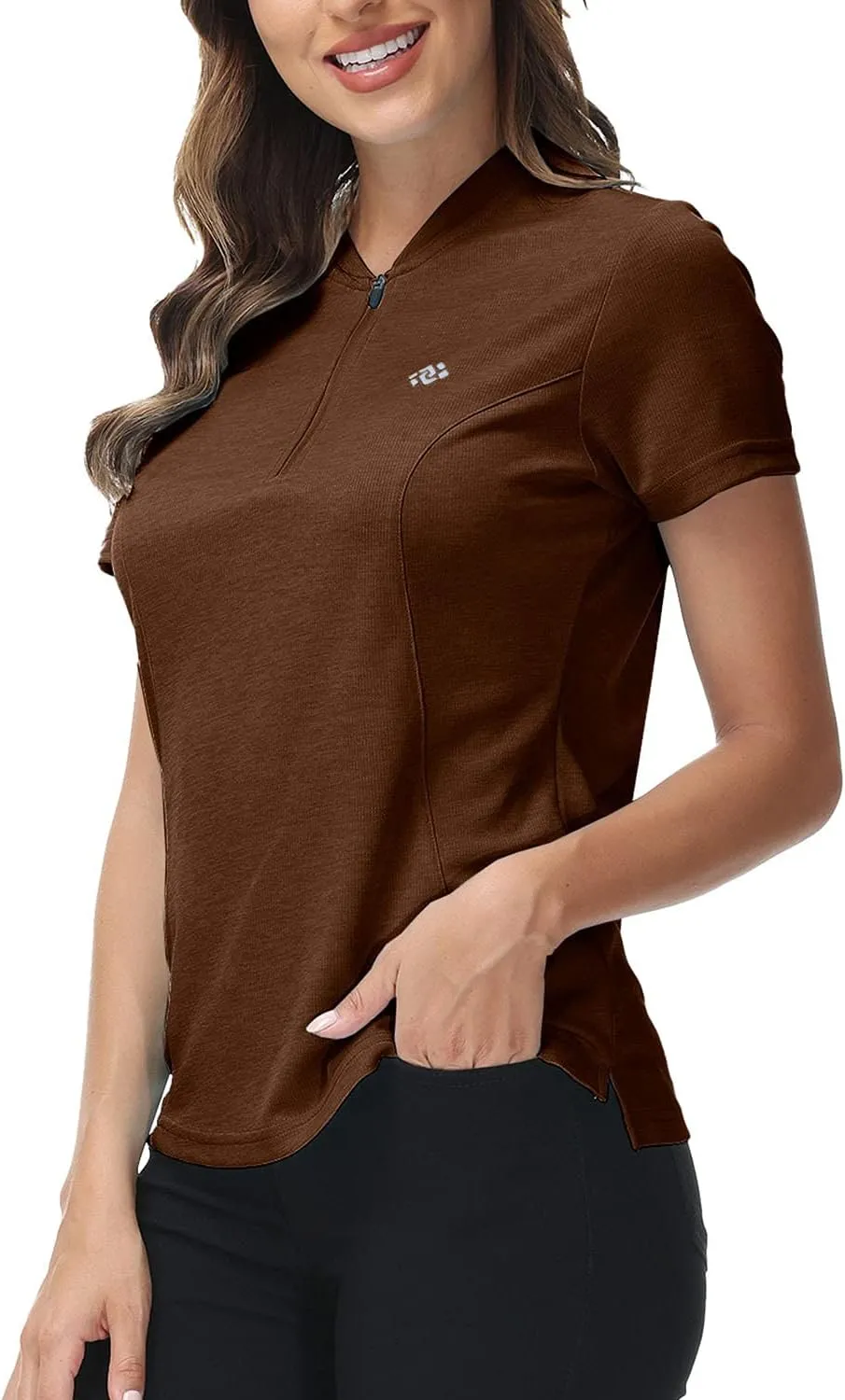 JINSHI Women's Golf Polo Shirt Zip Up Tennis Sports Athletic Short Sleeve Shirts
