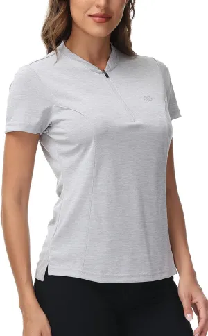 JINSHI Women's Golf Polo Shirt Zip Up Tennis Sports Athletic Short Sleeve Shirts