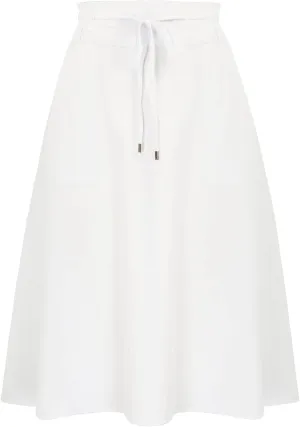 KANCY KOLE Women Casual Cotton Linen Skirts Frill Tie Waist A-Line Midi Skirt with Pockets S-XXL