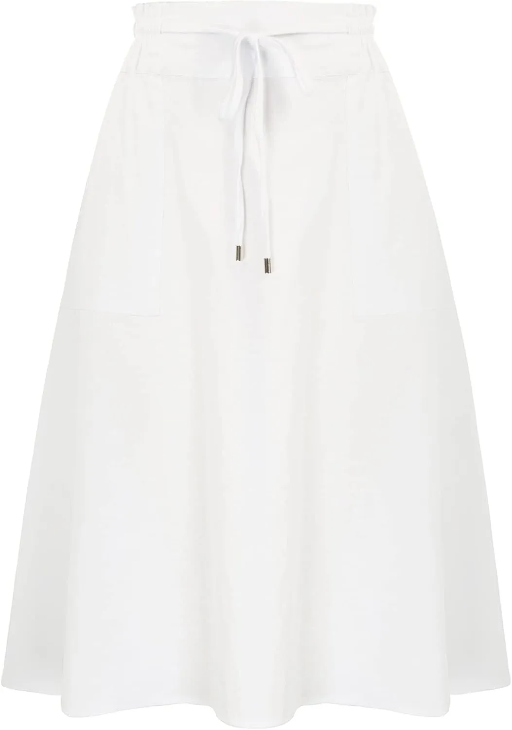 KANCY KOLE Women Casual Cotton Linen Skirts Frill Tie Waist A-Line Midi Skirt with Pockets S-XXL