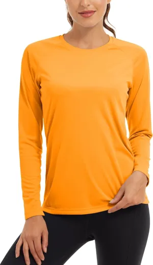 KEFITEVD Women's UPF 50  Sun Protection Rash Guard Long Sleeve Crew Neck Quick Dry Workout Shirts for Running Yoga Swimming