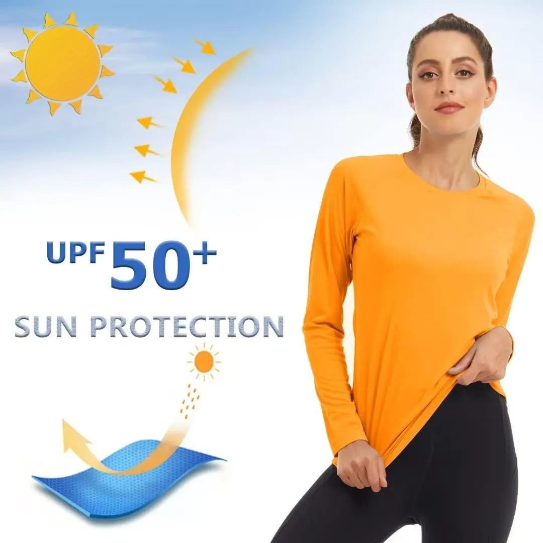 KEFITEVD Women's UPF 50  Sun Protection Rash Guard Long Sleeve Crew Neck Quick Dry Workout Shirts for Running Yoga Swimming
