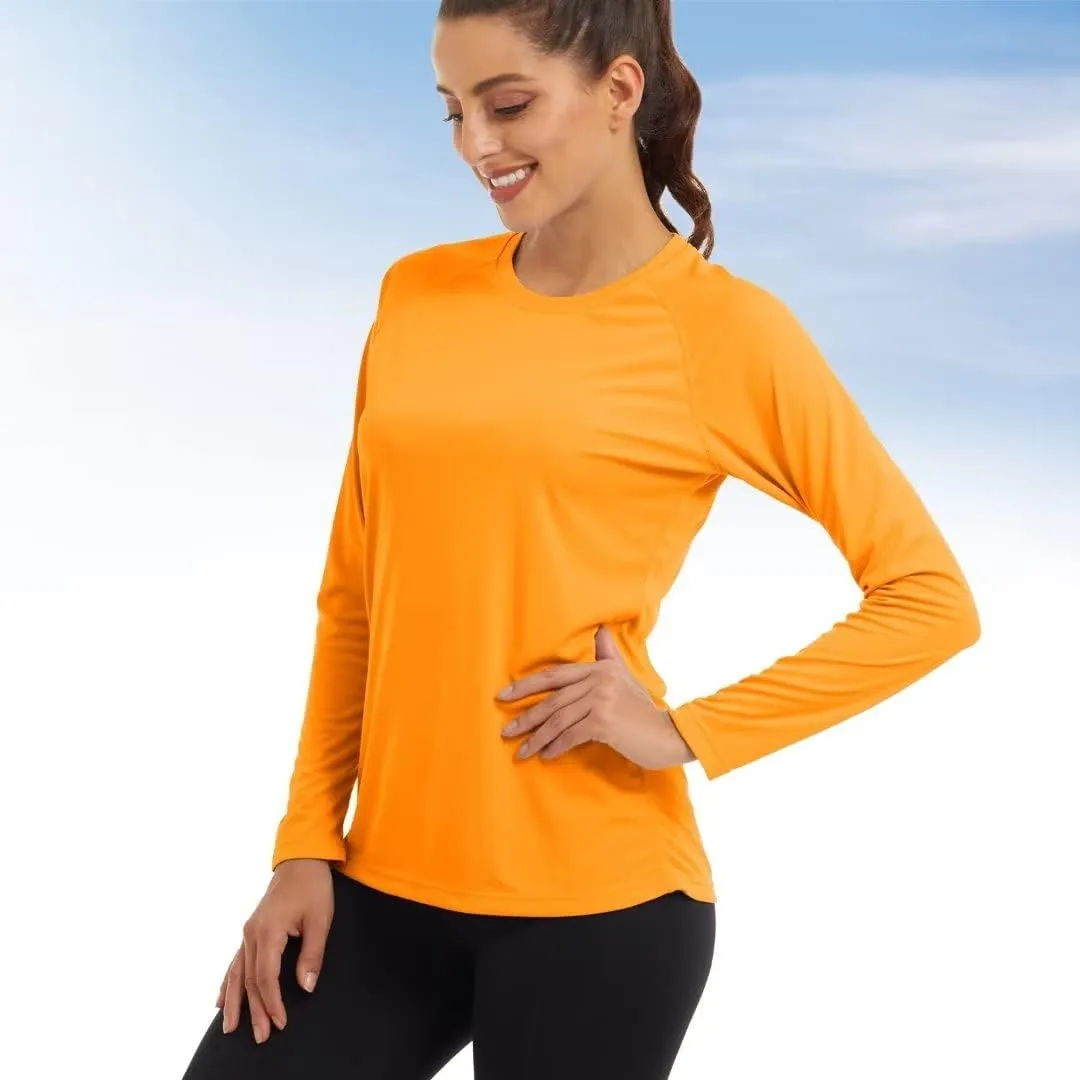 KEFITEVD Women's UPF 50  Sun Protection Rash Guard Long Sleeve Crew Neck Quick Dry Workout Shirts for Running Yoga Swimming