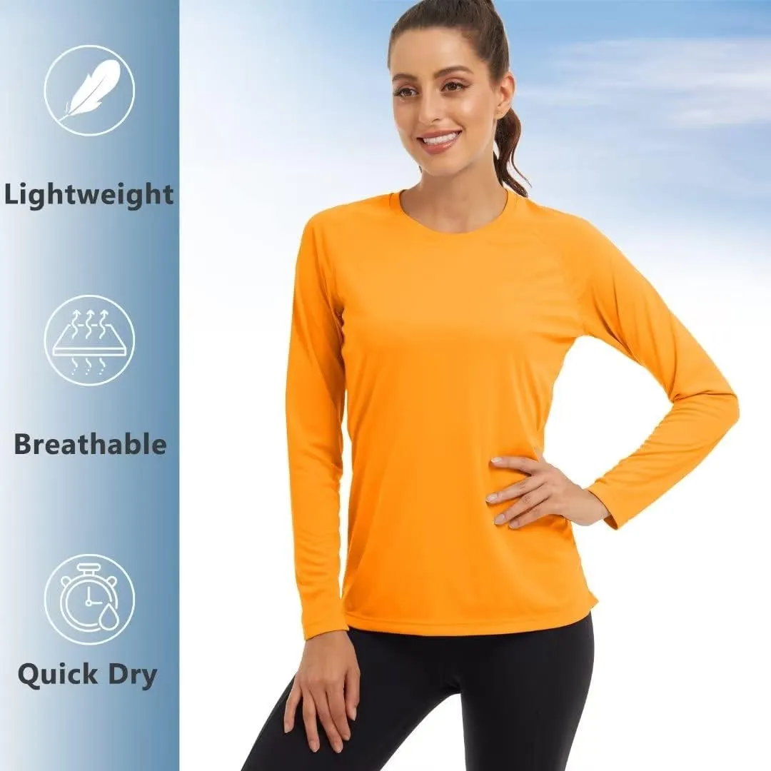 KEFITEVD Women's UPF 50  Sun Protection Rash Guard Long Sleeve Crew Neck Quick Dry Workout Shirts for Running Yoga Swimming
