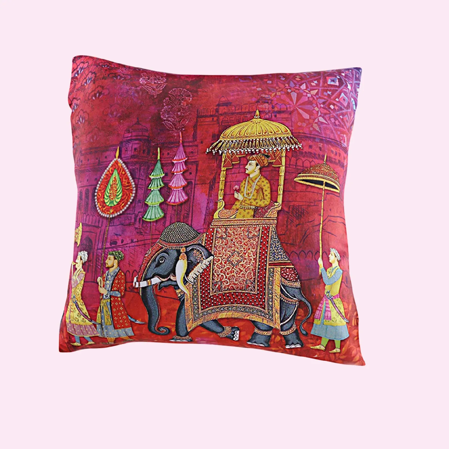 King Procession Satin Cushion Covers - 16 in x 16 in - Set of 2