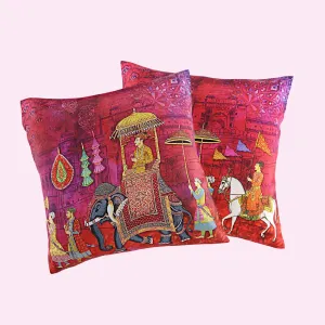 King Procession Satin Cushion Covers - 16 in x 16 in - Set of 2
