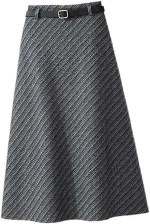 Korean Zipper High Waist A-Line Skirt Vintage Thickening Woole Midi Skirts Women Office Elegant Pleated Skirts
