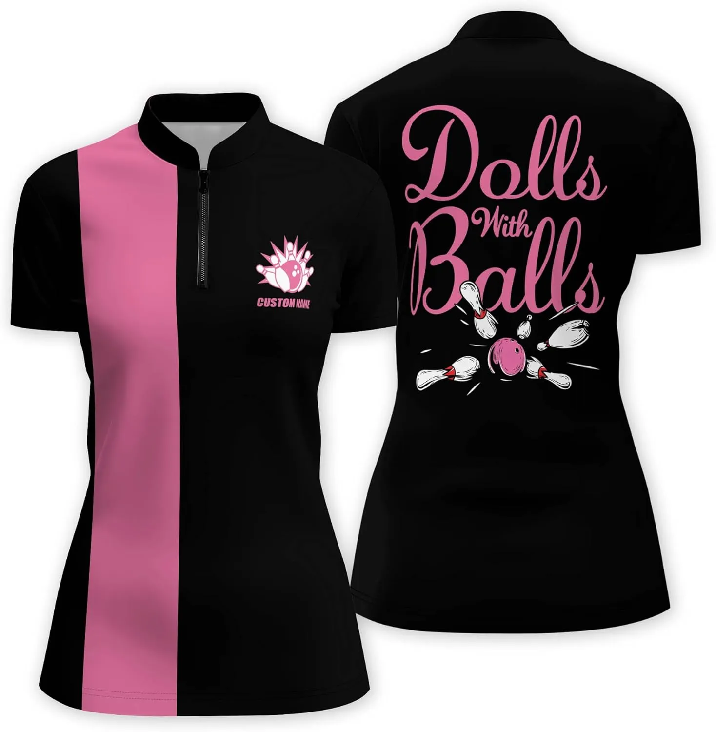 LASFOUR Personalized 3D Funny Heartbeat Pulse Line Pink Bowling Shirts for Women, Custom Bowling Jerseys Shirt for Women