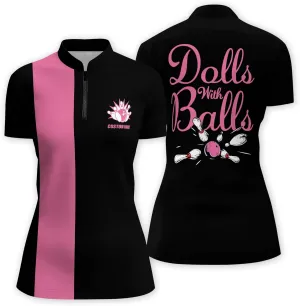 LASFOUR Personalized 3D Funny Heartbeat Pulse Line Pink Bowling Shirts for Women, Custom Bowling Jerseys Shirt for Women
