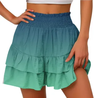 LEMONONSTORE Women's High Waist Ruffle Mini Skirt Cute Tiered Skorts Casual Summer Beach Flowy Retro Tiedye Skirt with Shorts