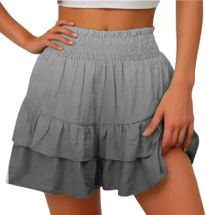 LEMONONSTORE Women's High Waist Ruffle Mini Skirt Cute Tiered Skorts Casual Summer Beach Flowy Retro Tiedye Skirt with Shorts
