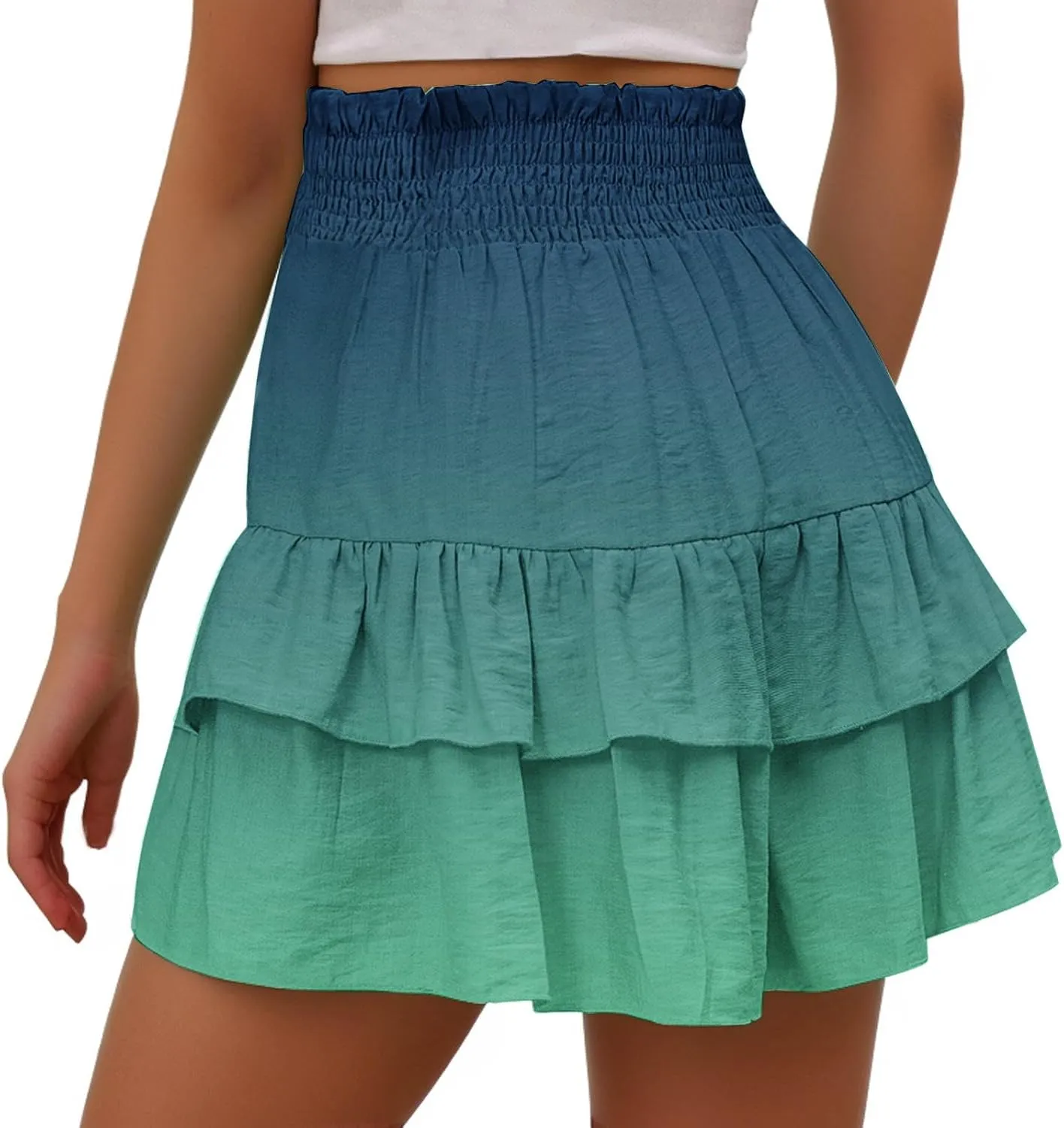 LEMONONSTORE Women's High Waist Ruffle Mini Skirt Cute Tiered Skorts Casual Summer Beach Flowy Retro Tiedye Skirt with Shorts