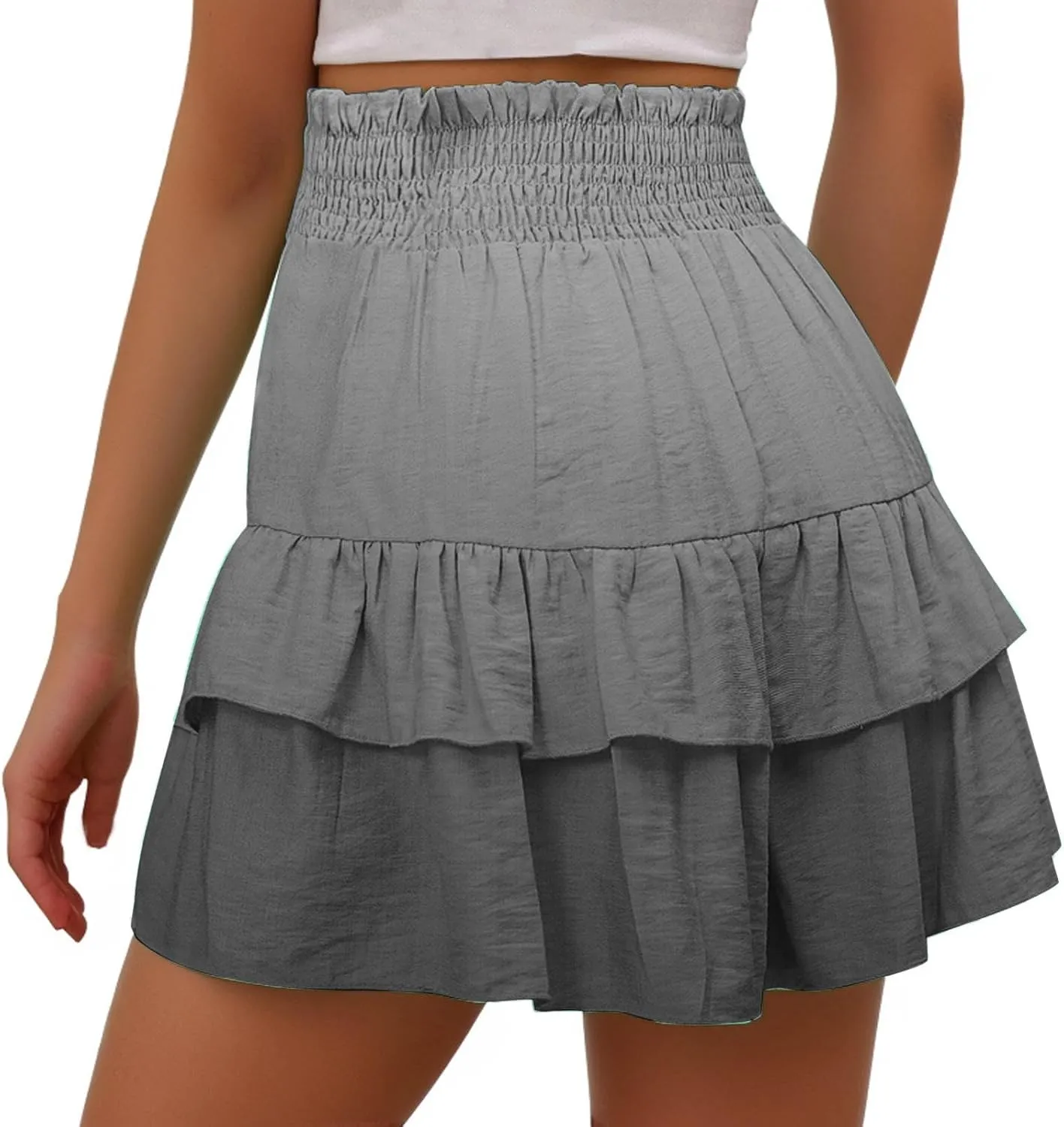 LEMONONSTORE Women's High Waist Ruffle Mini Skirt Cute Tiered Skorts Casual Summer Beach Flowy Retro Tiedye Skirt with Shorts