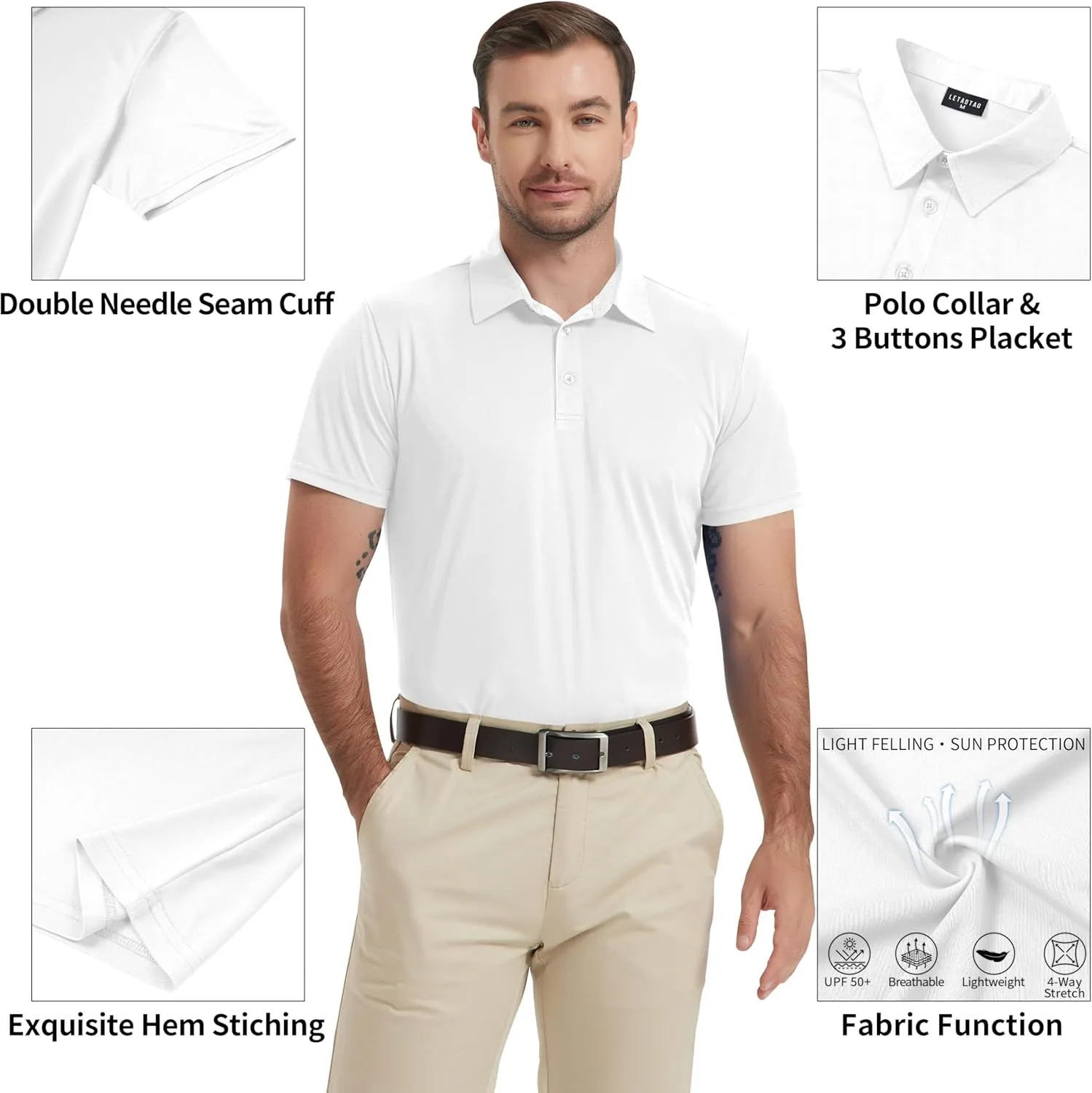 LETAOTAO Short Sleeve Polo Shirts for Men Dry Fit Performance Golf Shirt