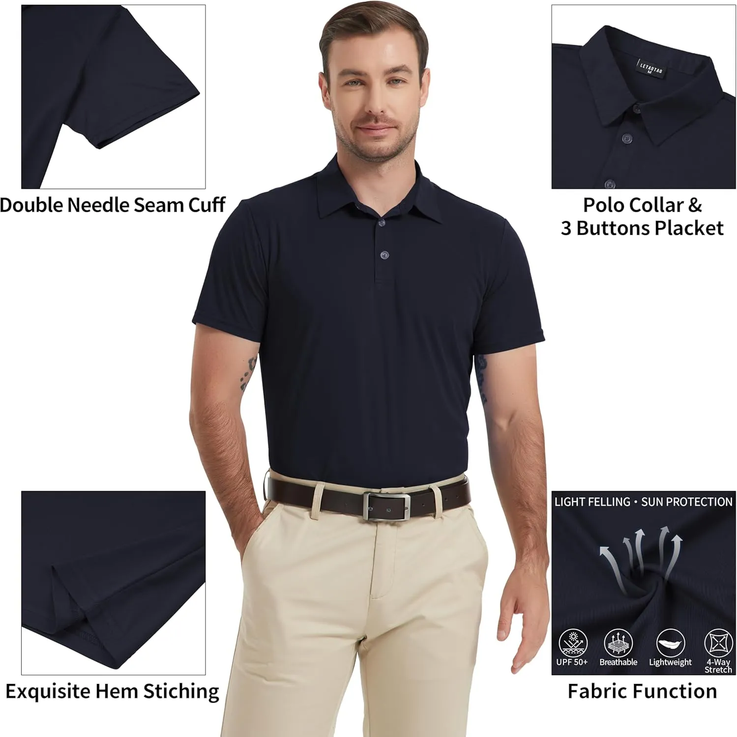 LETAOTAO Short Sleeve Polo Shirts for Men Dry Fit Performance Golf Shirt