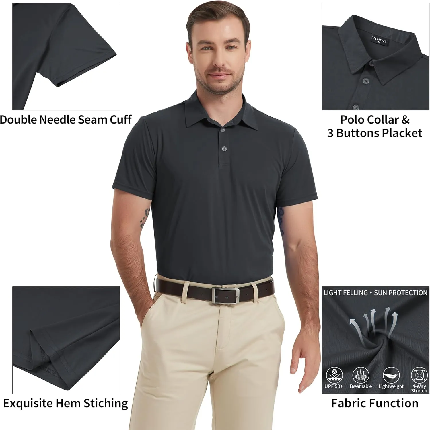 LETAOTAO Short Sleeve Polo Shirts for Men Dry Fit Performance Golf Shirt
