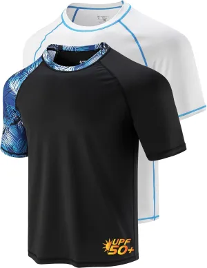 Liberty Imports 2-Pack Men's UV Short Sleeve Swim Shirts Loose Fit Rash Guards