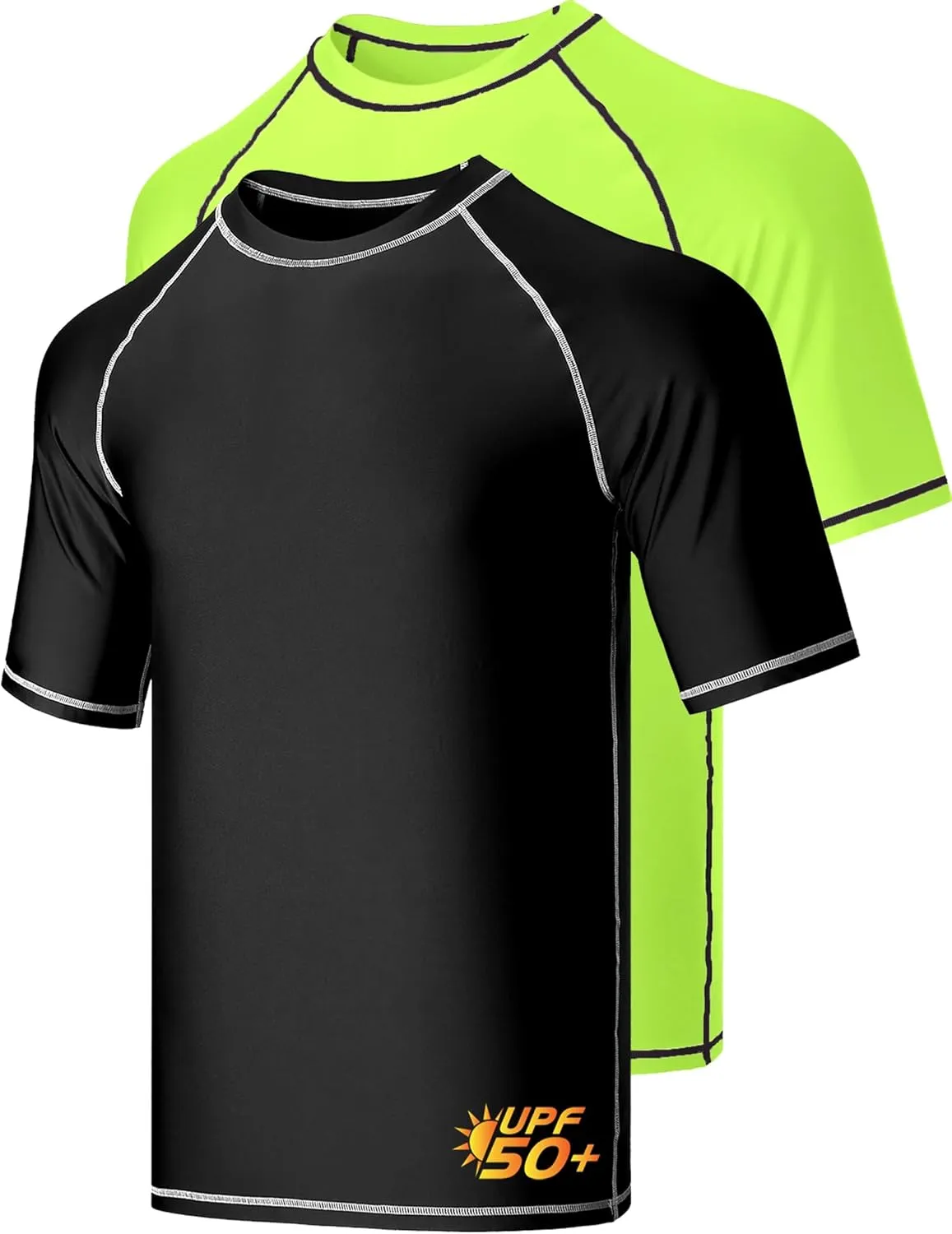 Liberty Imports 2-Pack Men's UV Short Sleeve Swim Shirts Loose Fit Rash Guards