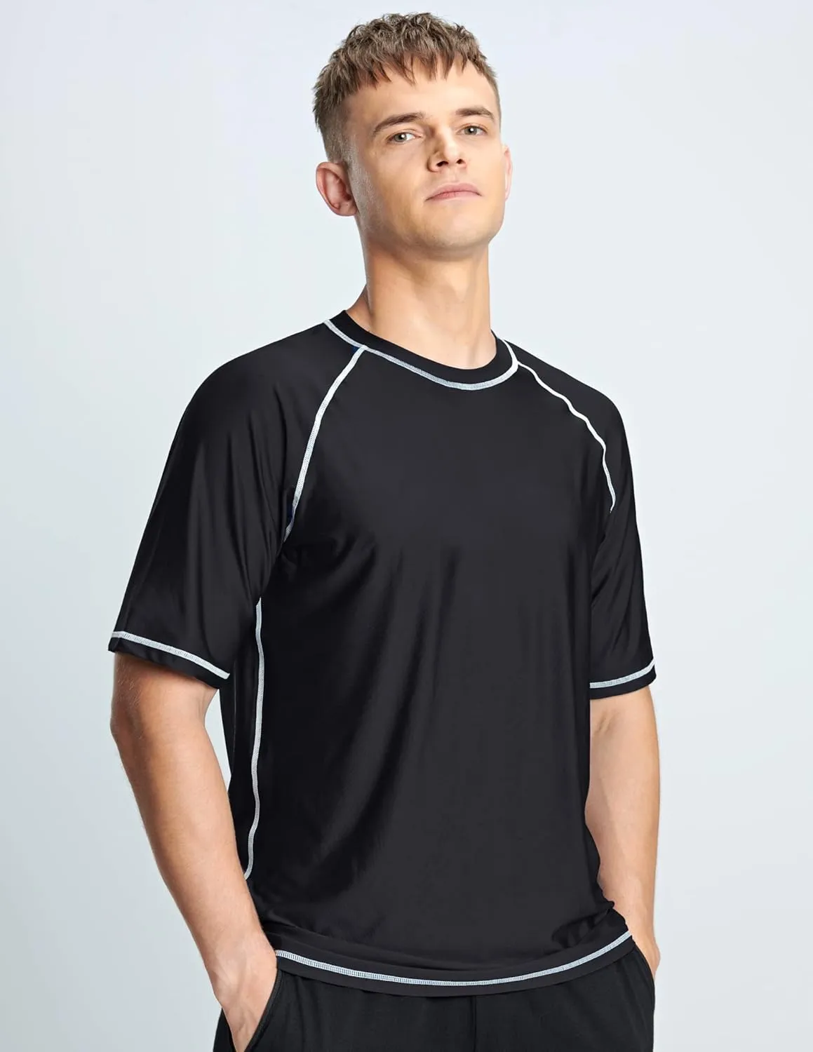 Liberty Imports 2-Pack Men's UV Short Sleeve Swim Shirts Loose Fit Rash Guards