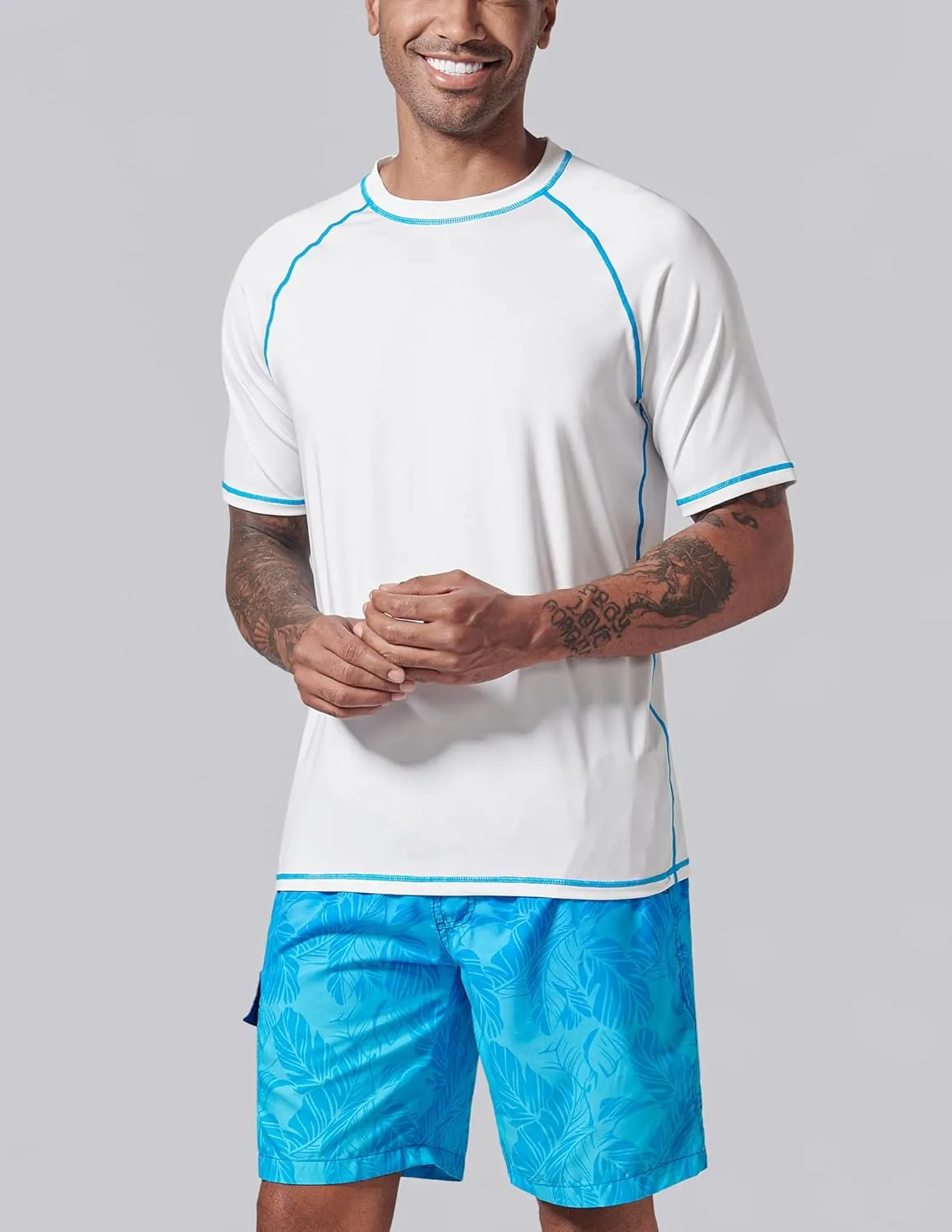 Liberty Imports 2-Pack Men's UV Short Sleeve Swim Shirts Loose Fit Rash Guards