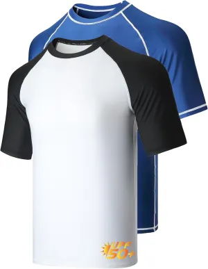 Liberty Imports 2-Pack Men's UV Short Sleeve Swim Shirts Loose Fit Rash Guards
