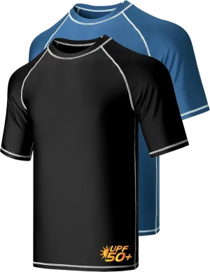 Liberty Imports 2-Pack Men's UV Short Sleeve Swim Shirts Loose Fit Rash Guards