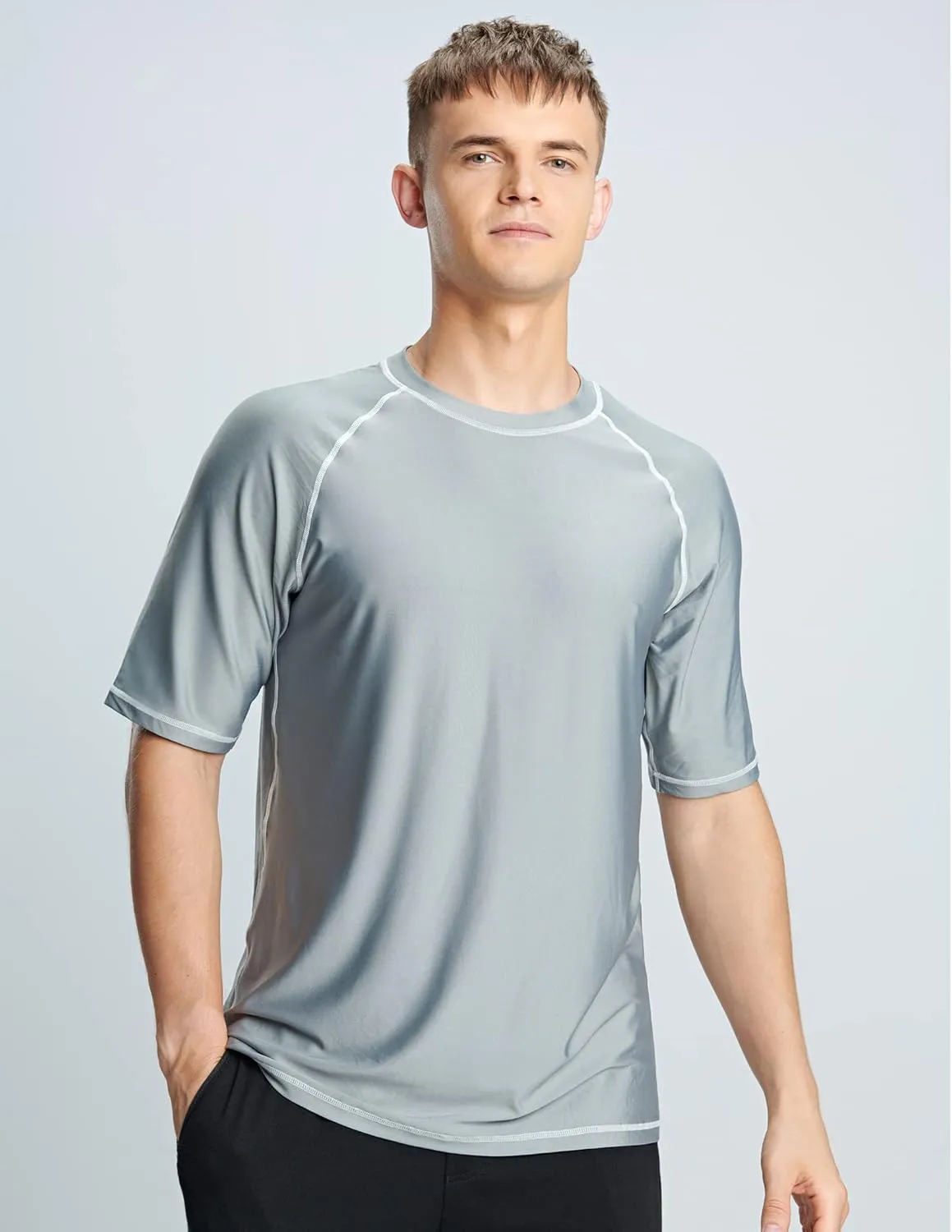 Liberty Imports 2-Pack Men's UV Short Sleeve Swim Shirts Loose Fit Rash Guards