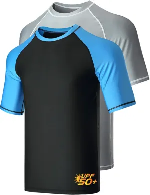 Liberty Imports 2-Pack Men's UV Short Sleeve Swim Shirts Loose Fit Rash Guards