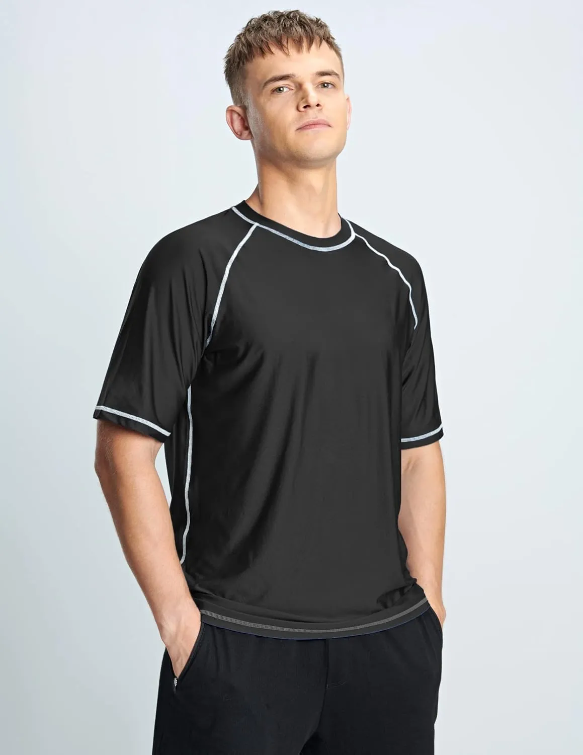 Liberty Imports 2-Pack Men's UV Short Sleeve Swim Shirts Loose Fit Rash Guards