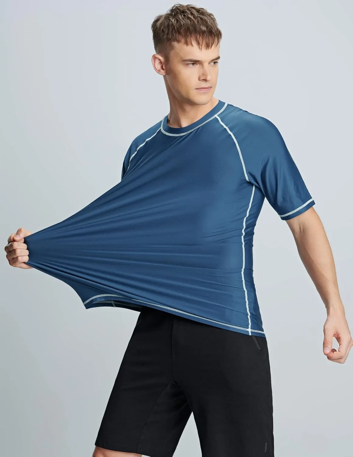 Liberty Imports 2-Pack Men's UV Short Sleeve Swim Shirts Loose Fit Rash Guards