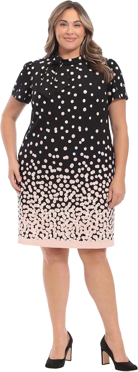 London Times Women's Tie Neck Above The Knee Feminine Office Chic Occasion Crepe Dress