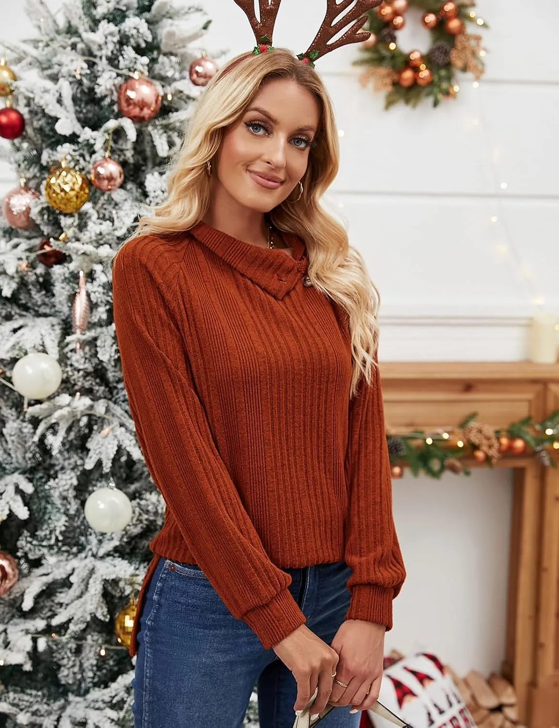 LURANEE Womens Long Sleeve Tunic Tops Turtle Neck Sweater Light High Low Side Split Sweatshirt
