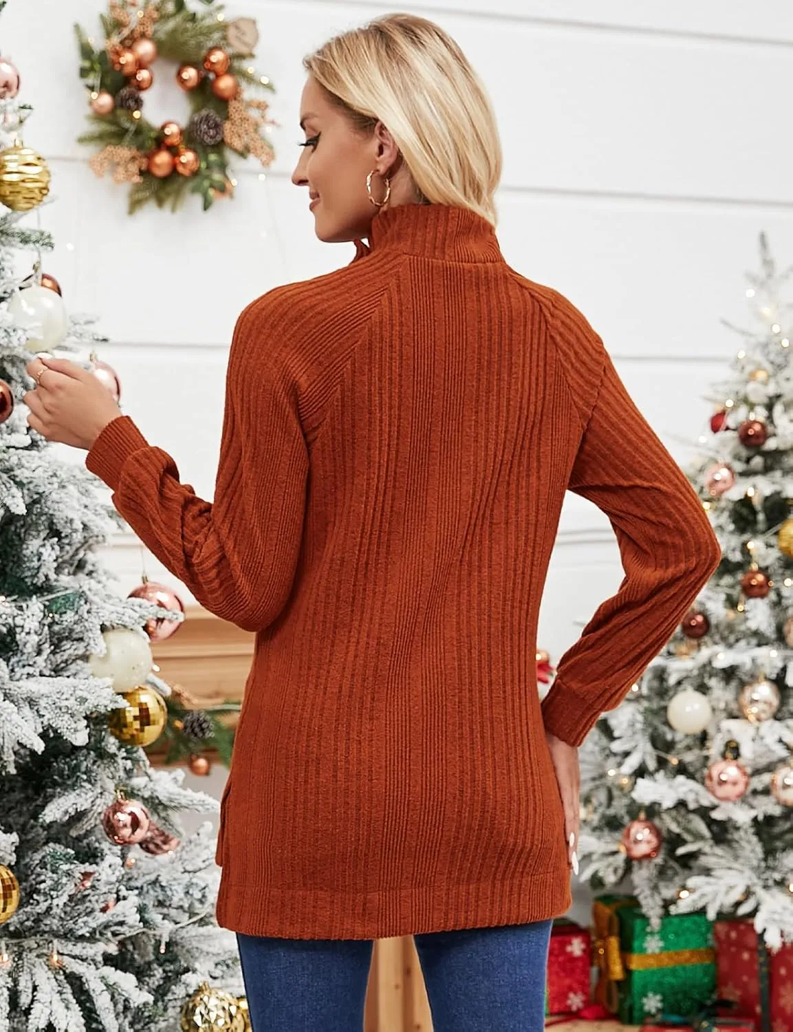 LURANEE Womens Long Sleeve Tunic Tops Turtle Neck Sweater Light High Low Side Split Sweatshirt