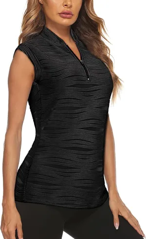 LURANEE Women's Sleeveless Golf Shirt Zip Up Tennis Quick Dry Workout Polo Tank Tops for Women