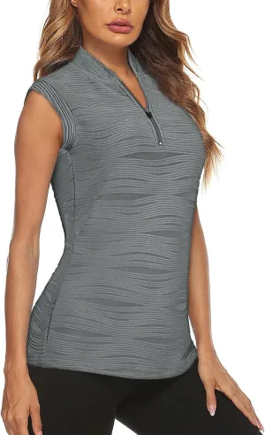 LURANEE Women's Sleeveless Golf Shirt Zip Up Tennis Quick Dry Workout Polo Tank Tops for Women