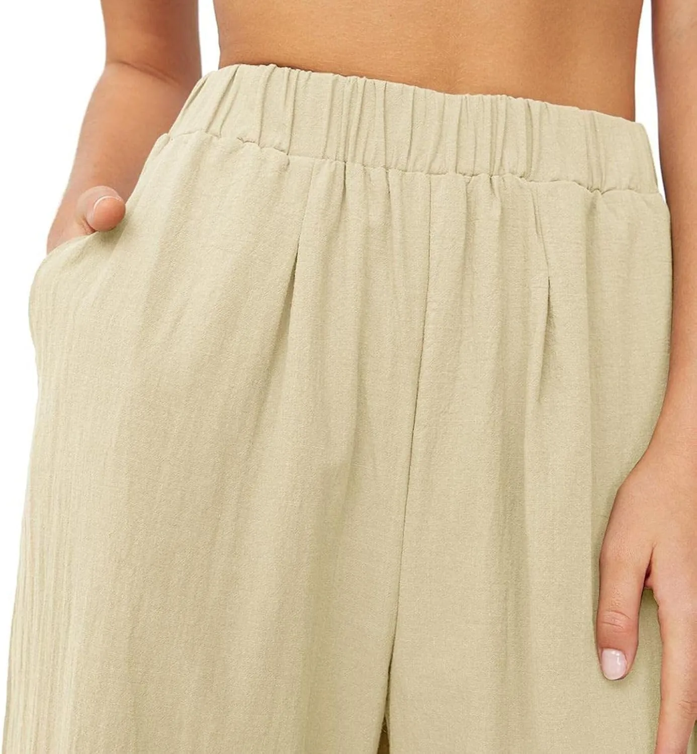 Lu's Chic Women's High Waisted Pants Wide Leg Trousers Beach Casual Palazzo Elastic Waist Casual