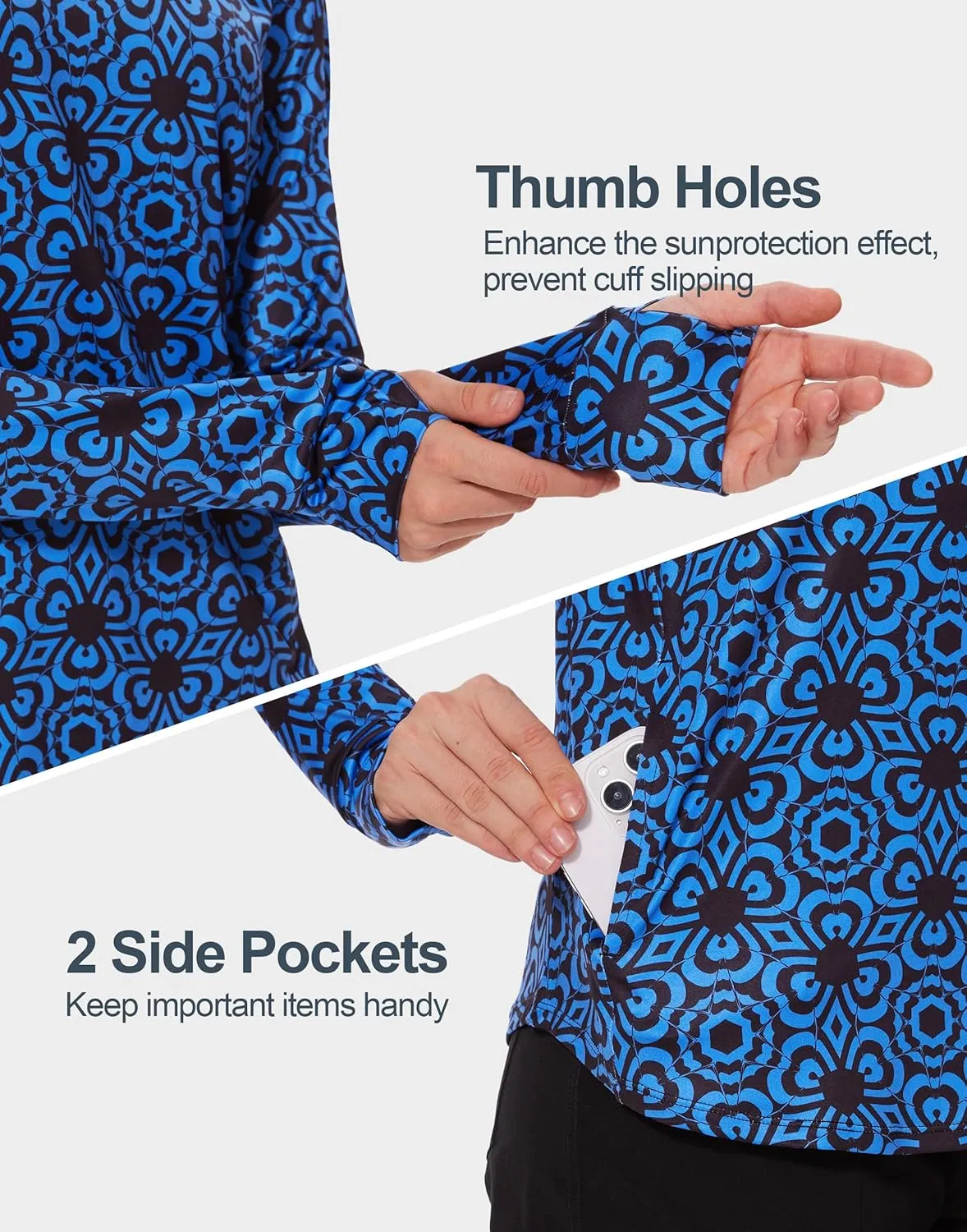 M MOTEEPI Long Sleeve Shirts for Women with Thumb Hole Quick-Dry Womens Golf Shirt Pullover UPF 50  Ladies Sun Shirts