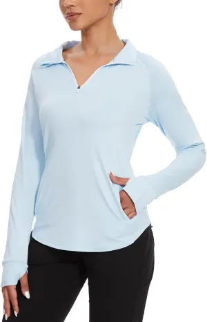 M MOTEEPI Long Sleeve Shirts for Women with Thumb Hole Quick-Dry Womens Golf Shirt Pullover UPF 50  Ladies Sun Shirts