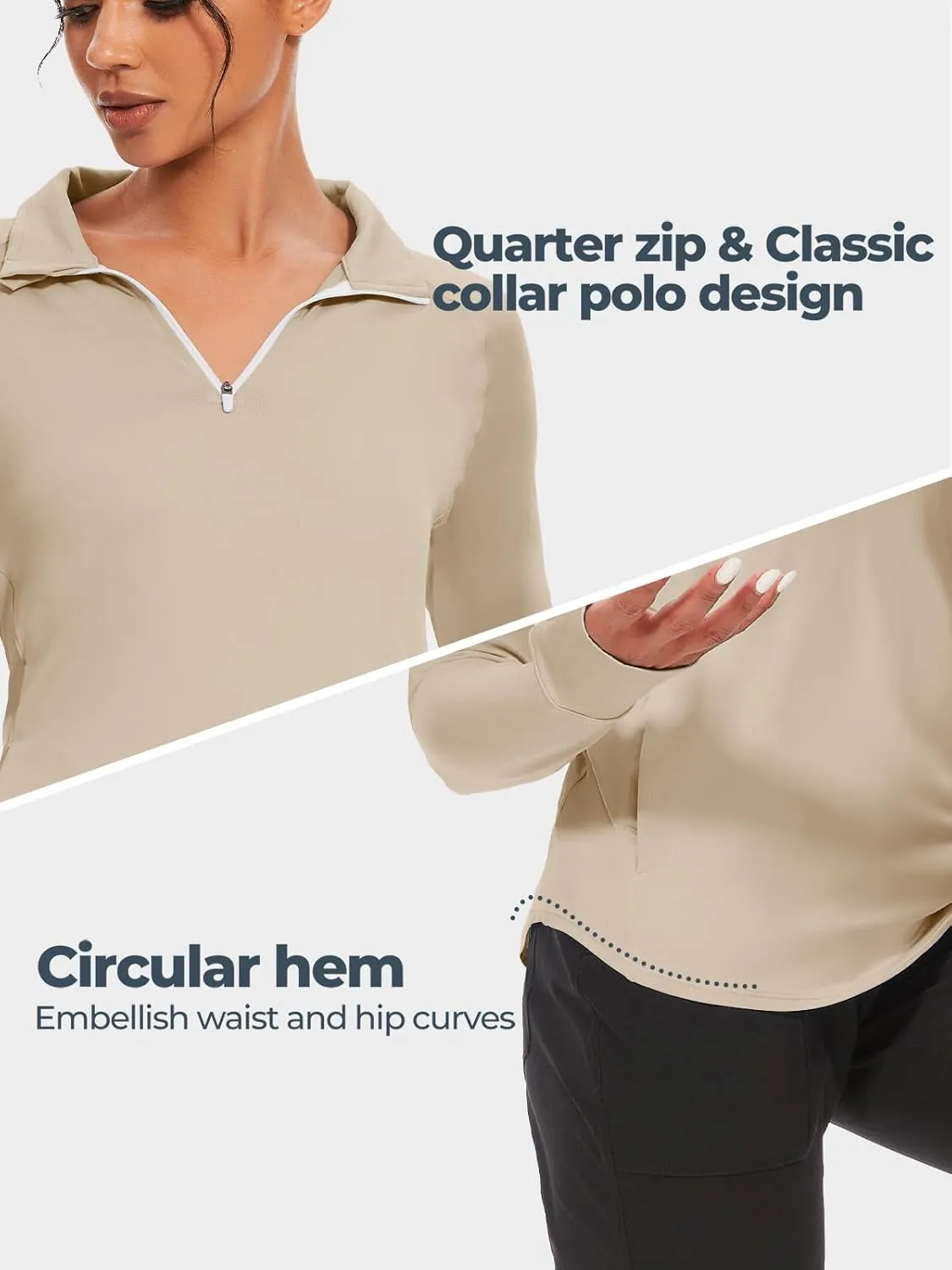 M MOTEEPI Long Sleeve Shirts for Women with Thumb Hole Quick-Dry Womens Golf Shirt Pullover UPF 50  Ladies Sun Shirts