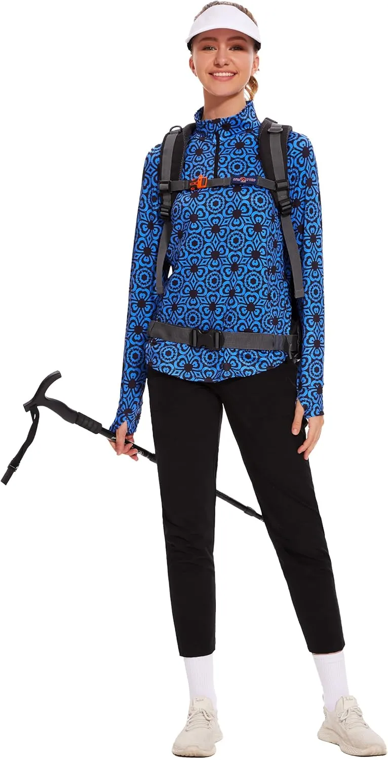 M MOTEEPI Long Sleeve Shirts for Women with Thumb Hole Quick-Dry Womens Golf Shirt Pullover UPF 50  Ladies Sun Shirts