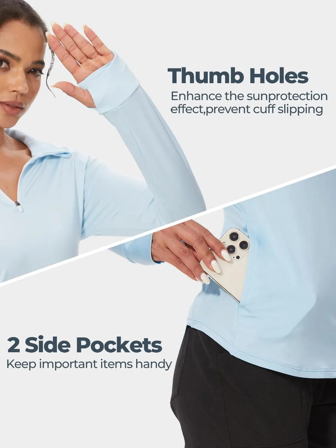 M MOTEEPI Long Sleeve Shirts for Women with Thumb Hole Quick-Dry Womens Golf Shirt Pullover UPF 50  Ladies Sun Shirts