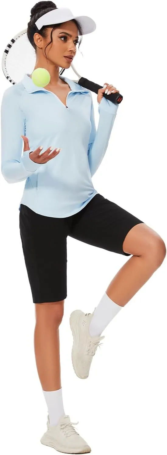 M MOTEEPI Long Sleeve Shirts for Women with Thumb Hole Quick-Dry Womens Golf Shirt Pullover UPF 50  Ladies Sun Shirts