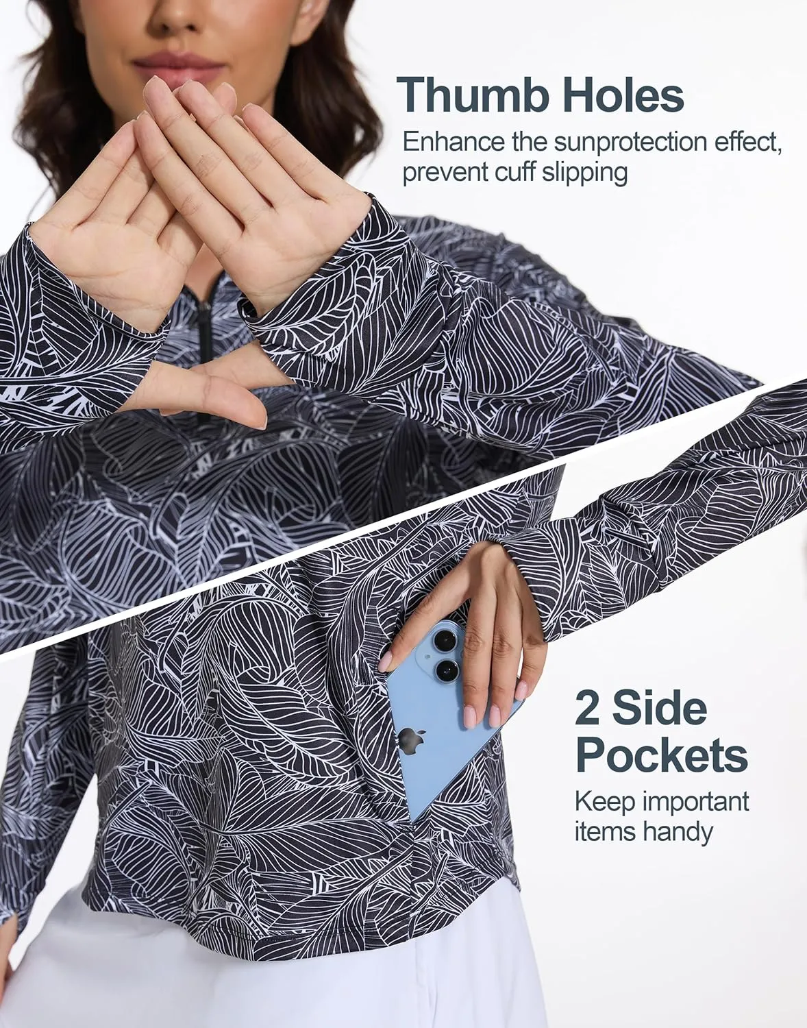 M MOTEEPI Long Sleeve Shirts for Women with Thumb Hole Quick-Dry Womens Golf Shirt Pullover UPF 50  Ladies Sun Shirts