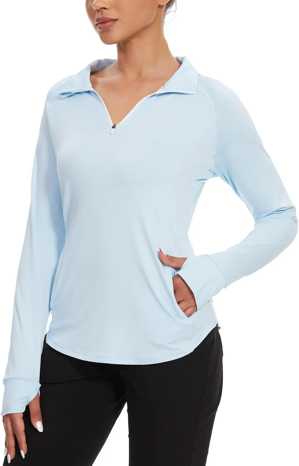 M MOTEEPI Long Sleeve Shirts for Women with Thumb Hole Quick-Dry Womens Golf Shirt Pullover UPF 50  Ladies Sun Shirts