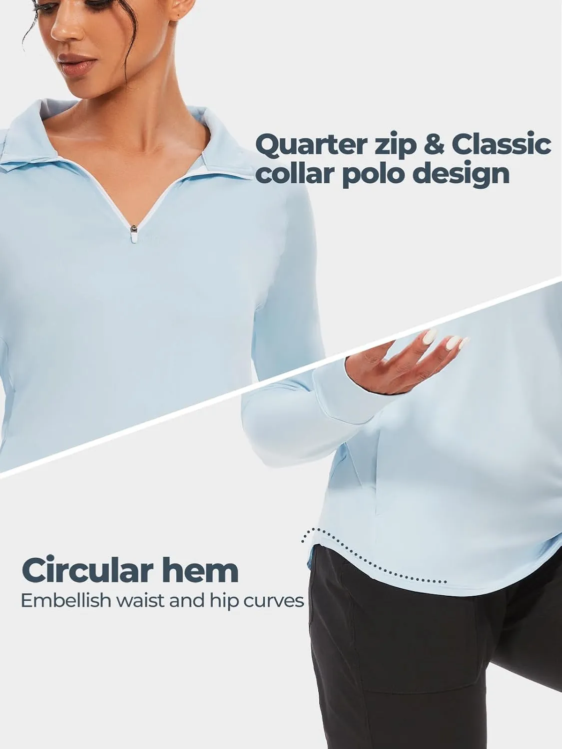 M MOTEEPI Long Sleeve Shirts for Women with Thumb Hole Quick-Dry Womens Golf Shirt Pullover UPF 50  Ladies Sun Shirts