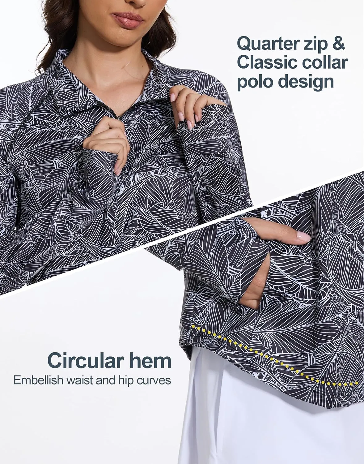 M MOTEEPI Long Sleeve Shirts for Women with Thumb Hole Quick-Dry Womens Golf Shirt Pullover UPF 50  Ladies Sun Shirts