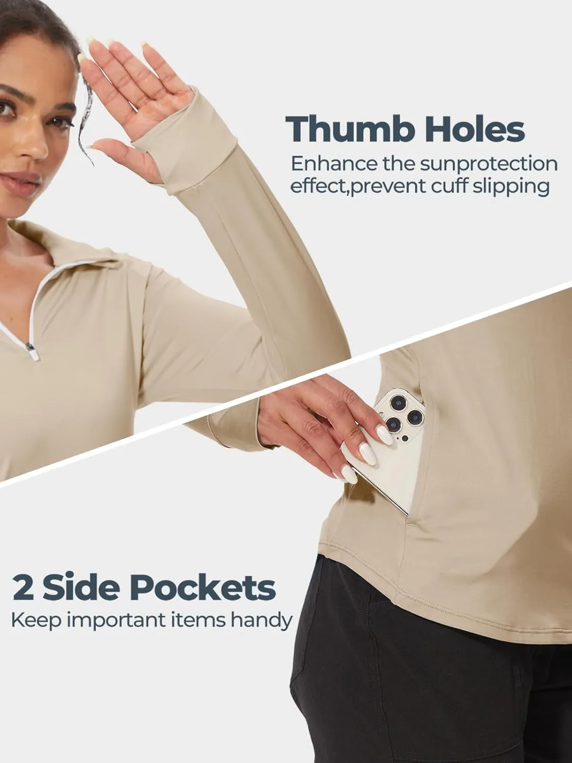 M MOTEEPI Long Sleeve Shirts for Women with Thumb Hole Quick-Dry Womens Golf Shirt Pullover UPF 50  Ladies Sun Shirts