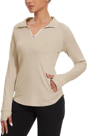 M MOTEEPI Long Sleeve Shirts for Women with Thumb Hole Quick-Dry Womens Golf Shirt Pullover UPF 50  Ladies Sun Shirts
