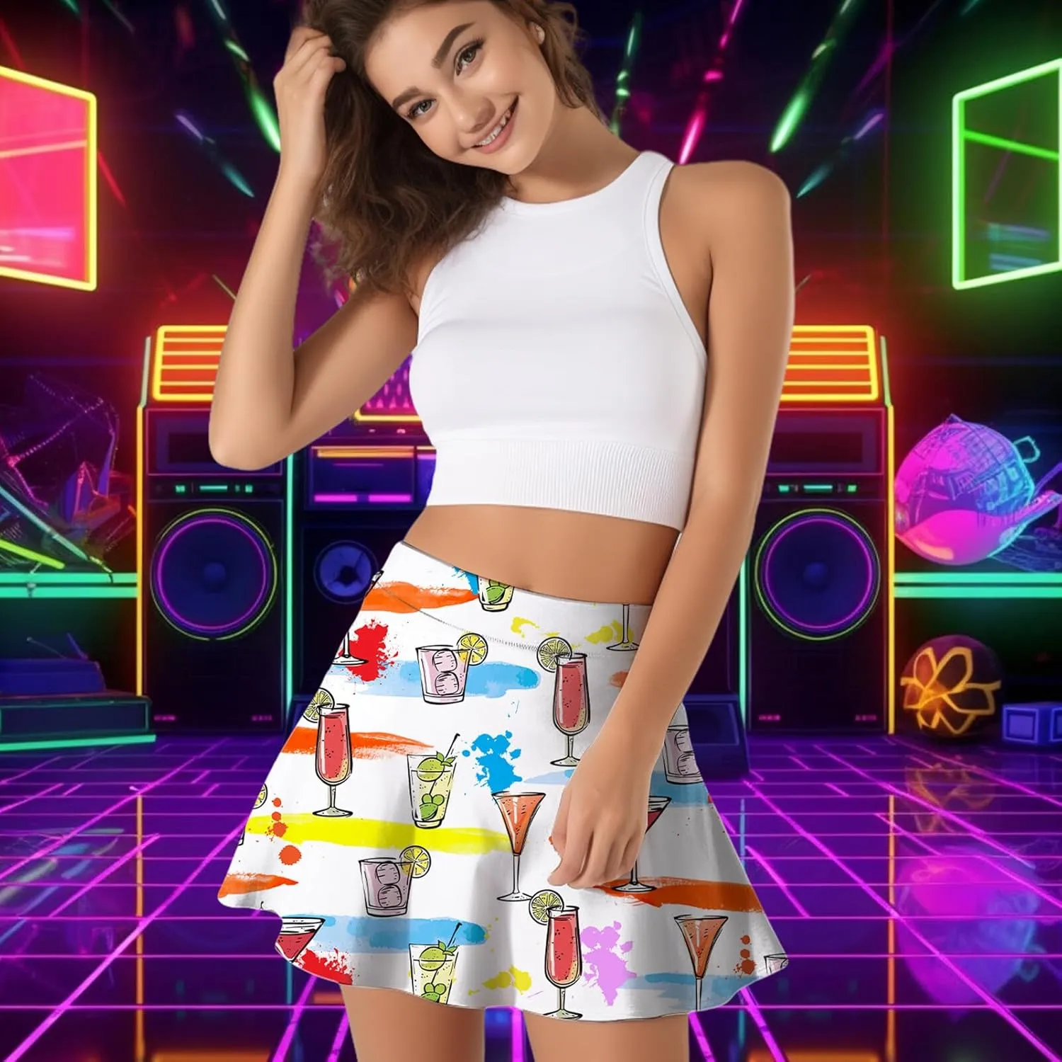 M YESCUSTOM 80s 90s Tennis Skirts for Women with Pockets, Retro High Waisted Athletic Golf Skorts for Workout Party