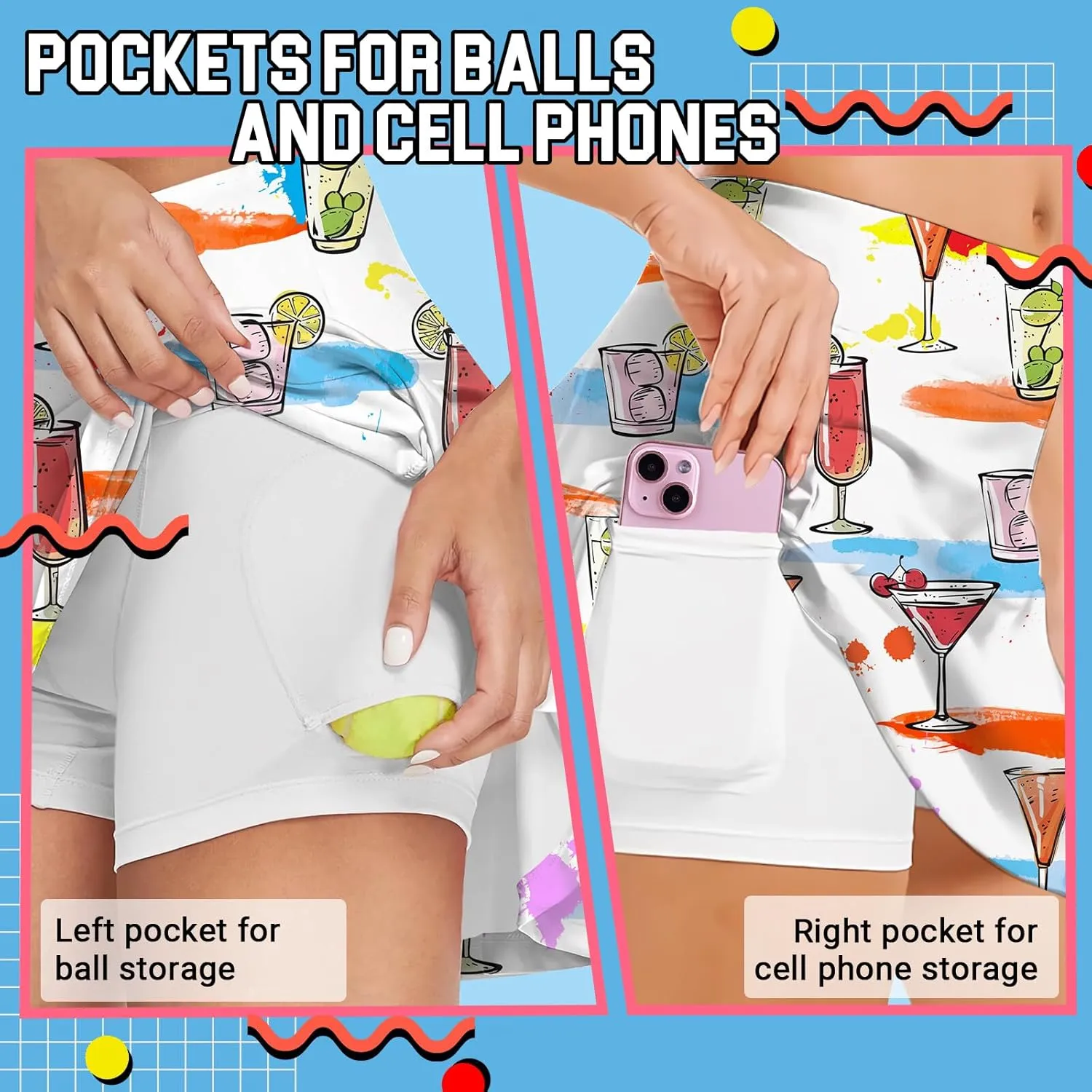 M YESCUSTOM 80s 90s Tennis Skirts for Women with Pockets, Retro High Waisted Athletic Golf Skorts for Workout Party